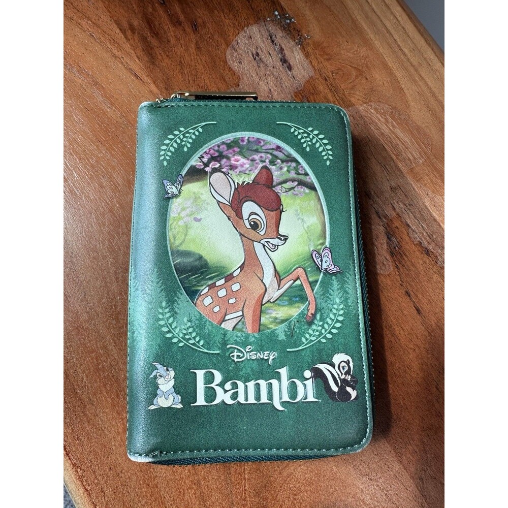 Loungefly Disney Bambi Classic Book Cover Bifold Zip Wallet Green Thumper Flower